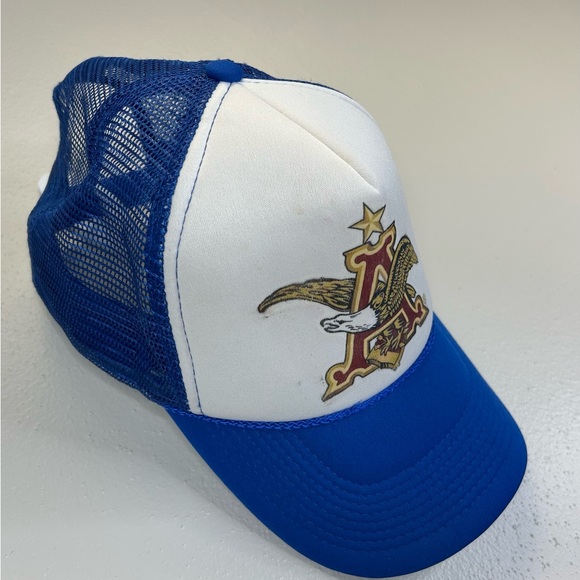 Anheuser-Busch Budweiser Beer Vintage Blue and White Trucker Hat Adult Size - Picture 11 of 11